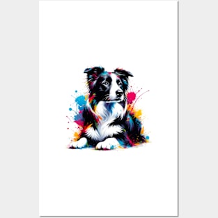 Dynamic Border Collie in Colorful Splash Art Style Posters and Art